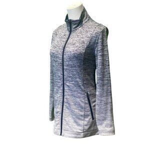T By Talbots Long Sleeve Zipper Front Marled Striped Knit Athleisure Jacket S/P